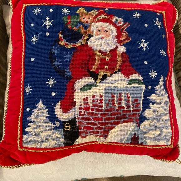 CHRIS RADKO Vintage Needlepoint Red Velvet Pillow Santa Delivering Toys 🎅 - Picture 2 of 6